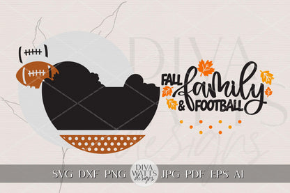Fall Family & Football Round Door Hanger SVG | Autumn Porch Sign Laser Cut File | Layered Football Season Home Décor DIY Sign