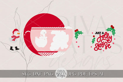 Just a Jolly Goose Christmas Round Door Hanger SVG, Funny Holiday Porch Sign Laser Cut File for Glowforge xTool OMTech