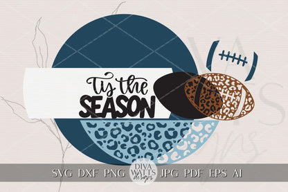 Tis the Season Football Round Door Hanger SVG, Leopard Print Sports Sign Digital Laser Cut File for Glowforge xTool OMTech
