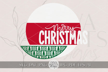 Merry Christmas Round Door Hanger SVG Laser Cut File | DIY Christmas Porch Sign Digital Download | Holiday Entryway Decor SVG