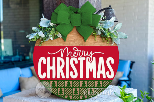 Merry Christmas Round Door Hanger SVG Laser Cut File | DIY Christmas Porch Sign Digital Download | Holiday Entryway Decor SVG