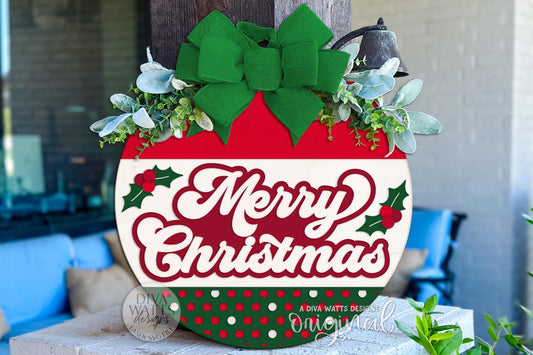 Merry Christmas Round Door Hanger SVG Laser Cut File | Layered Holiday Porch Sign | DIY Christmas Decoration for Glowforge & xTool