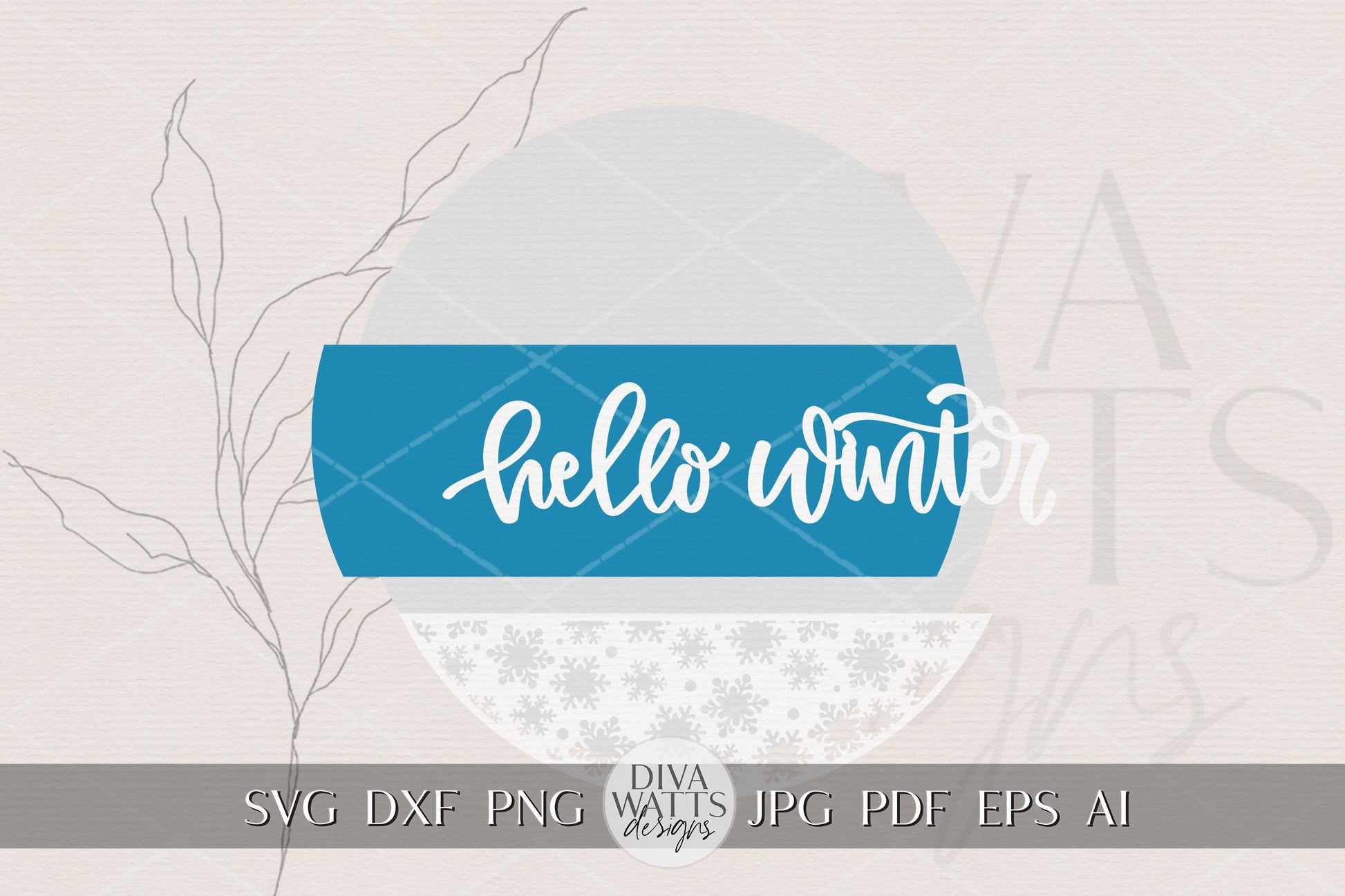 Hello Winter Round Door Hanger SVG, Layered Snowflake Laser Cut File, Seasonal Porch Sign Digital Design for Glowforge & xTool
