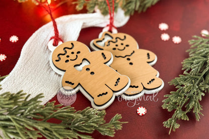 Gingerbread Man & Woman Ornament SVG File Set for Laser Cutting – Christmas Cookie Couple Layered Holiday Decoration Design for Glowforge