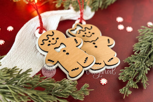 Gingerbread Man & Woman Ornament SVG File Set for Laser Cutting – Christmas Cookie Couple Layered Holiday Decoration Design for Glowforge