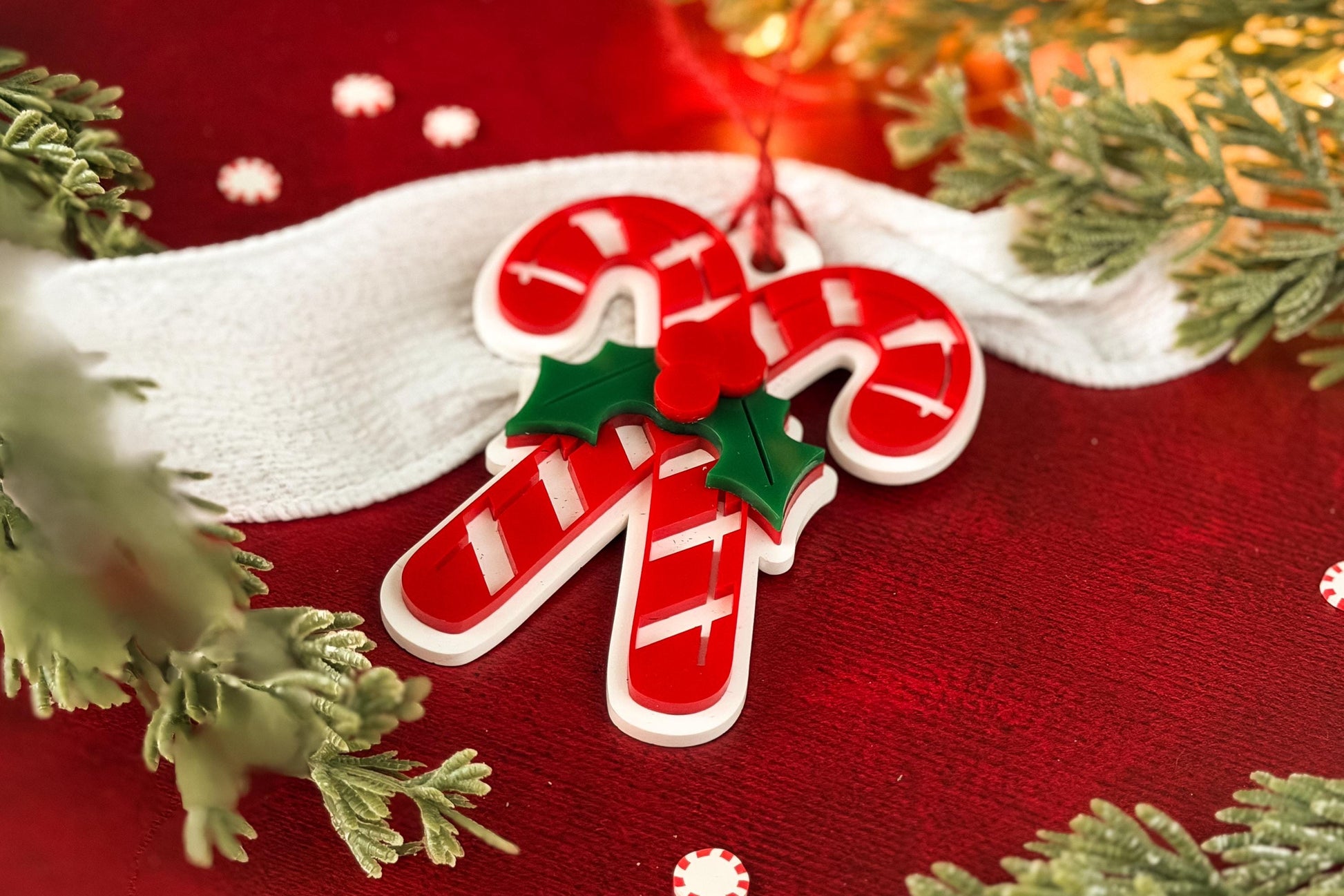 Candy Cane Ornament SVG | Christmas Laser Cut File | Layered Acrylic or Wood Holiday Decoration | Glowforge xTool OMTech DIY Christmas Gift