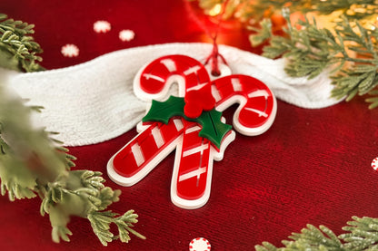 Candy Cane Ornament SVG | Christmas Laser Cut File | Layered Acrylic or Wood Holiday Decoration | Glowforge xTool OMTech DIY Christmas Gift