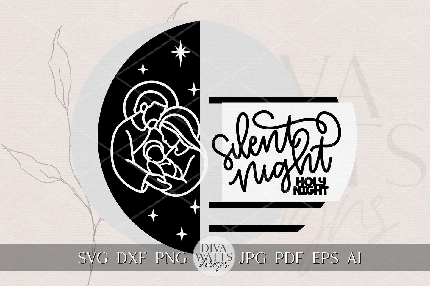 Silent Night Holy Night Nativity SVG | Layered Round Christmas Door Hanger Laser Cut File for Glowforge xTool OMTech