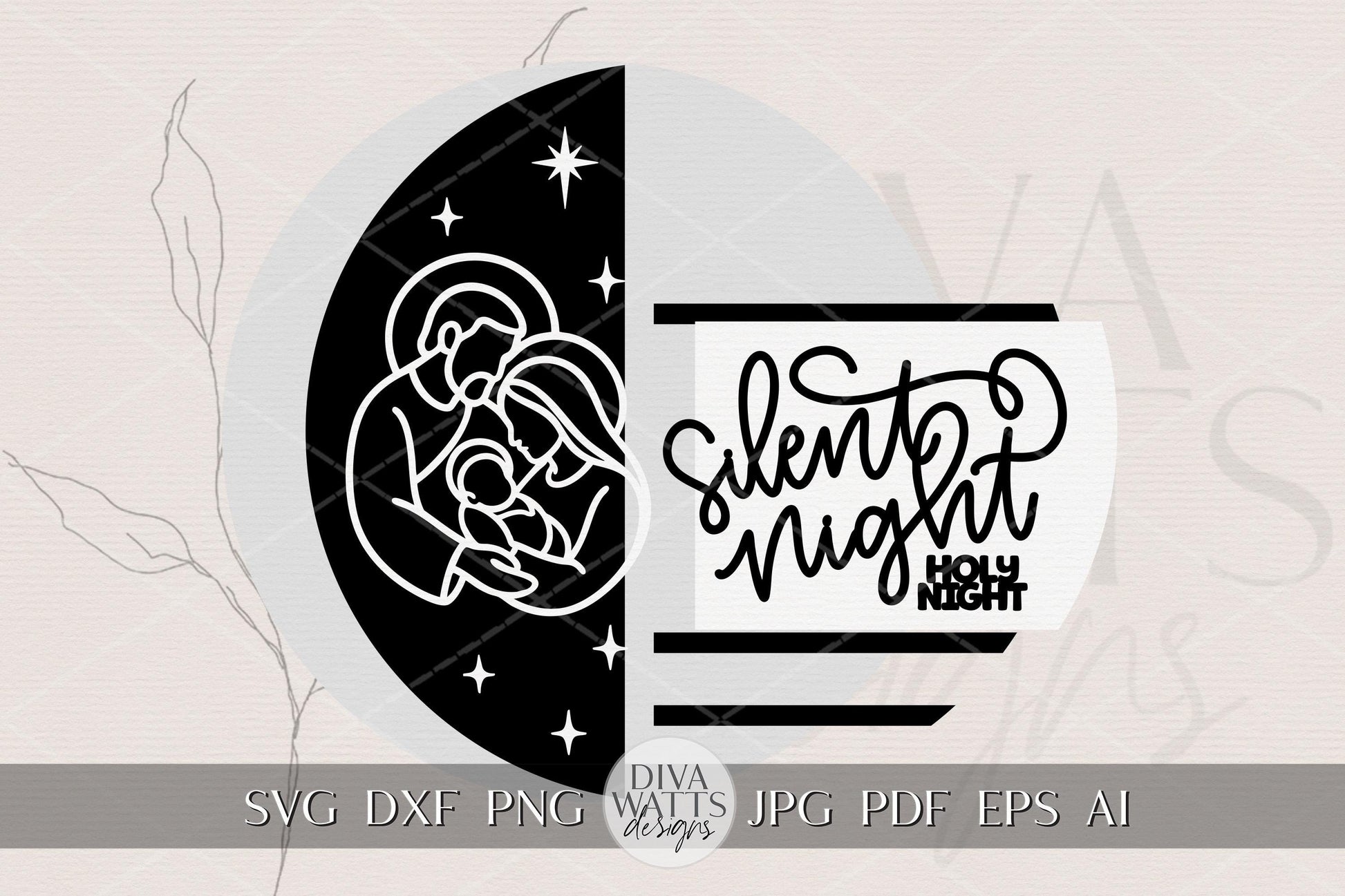 Silent Night Holy Night Nativity SVG | Layered Round Christmas Door Hanger Laser Cut File for Glowforge xTool OMTech