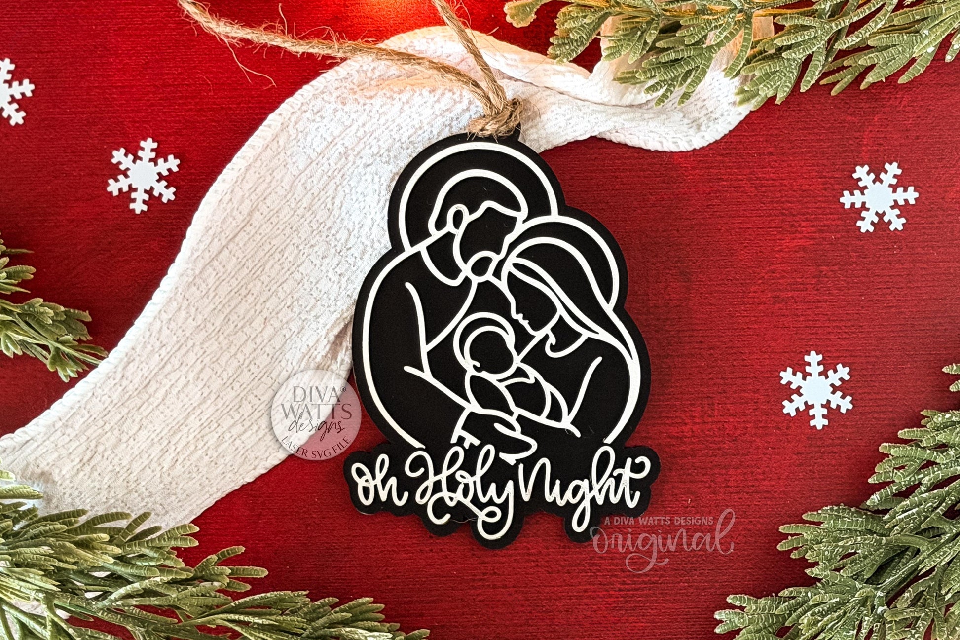 Oh Holy Night Nativity Ornament SVG | Layered Christmas Laser Cut File for Glowforge xTool OMTech | Religious Holiday Décor