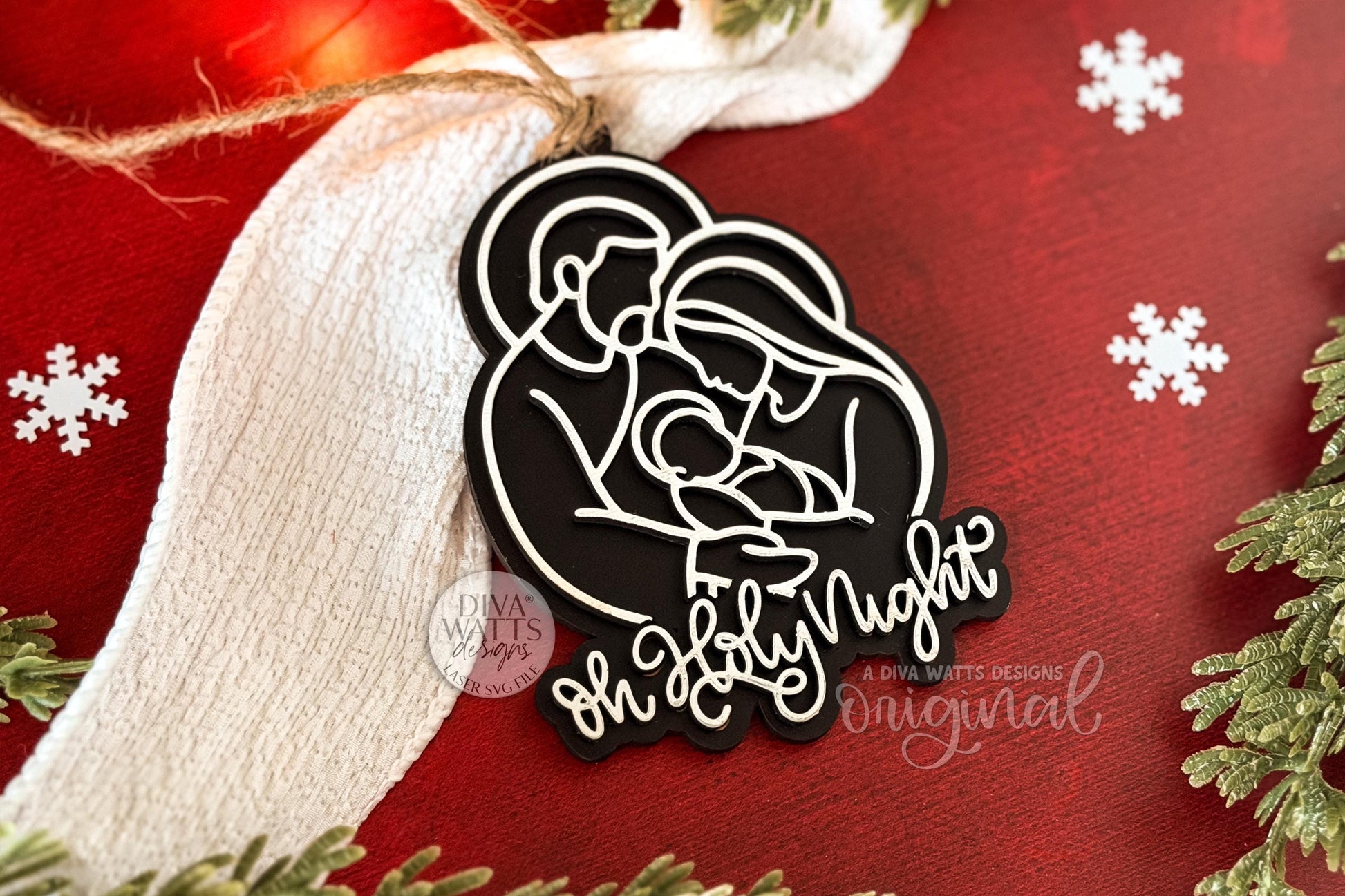 Oh Holy Night Nativity Ornament SVG | Layered Christmas Laser Cut File for Glowforge xTool OMTech | Religious Holiday Décor
