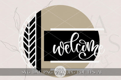 Welcome Round Door Hanger SVG | Modern Farmhouse Laser Cut File for Glowforge xTool OMTech | Layered Wood Sign Digital Download