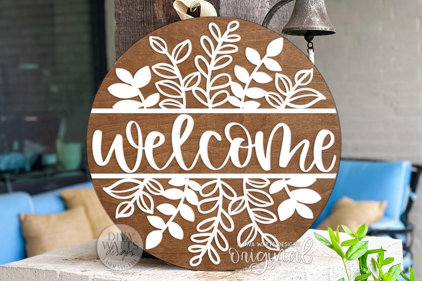 Digital SVG file for laser cutting a layered round “Welcome” door hanger with leafy farmhouse accents. Instant download includes multiple formats for Glowforge, xTool, OMTech, and more. Perfect for crafting an everyday front porch sign, this design can be cut and assembled with your own wood, paint, and materials. Works beautifully for rustic farmhouse décor, craft fairs, or personalized gifts. Digital file only—no physical product shipped.