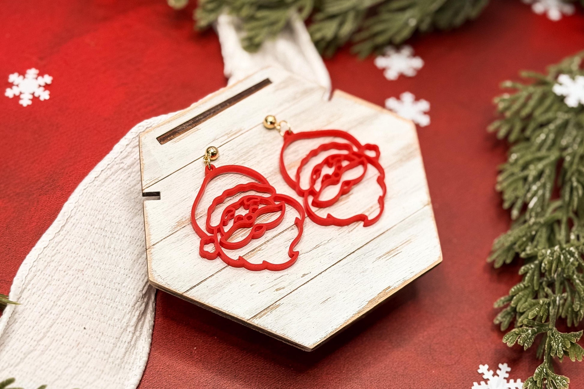 Santa Earrings SVG | Christmas Jewelry Laser Cut File for Glowforge xTool OMTech | Festive Santa Face Earrings SVG Digital Download