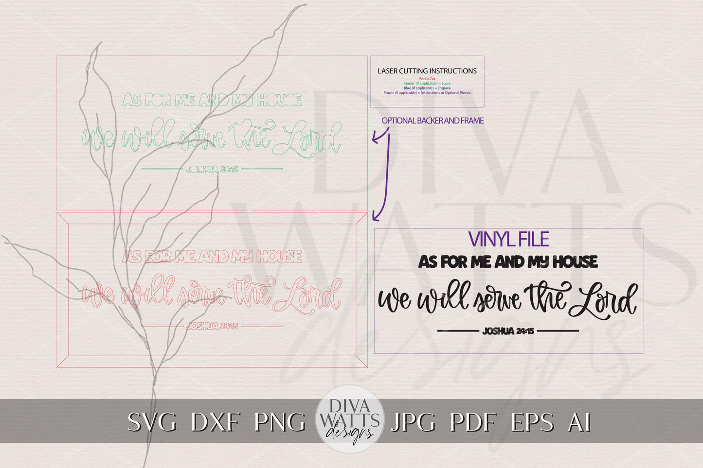 As For Me and My House SVG | Bible Verse Laser Cut File Joshua 24:15 | Farmhouse Christian Wall Sign for Glowforge xTool OMTech