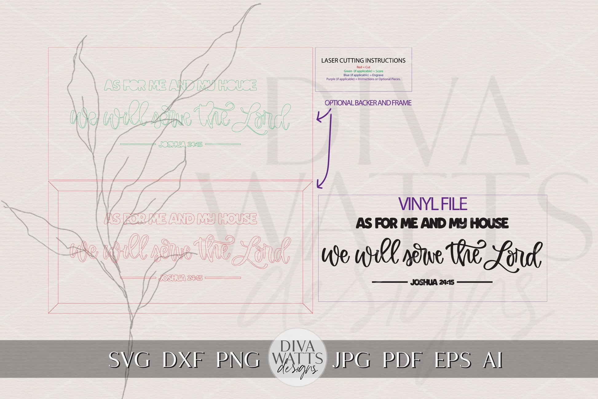 As For Me and My House SVG | Bible Verse Laser Cut File Joshua 24:15 | Farmhouse Christian Wall Sign for Glowforge xTool OMTech