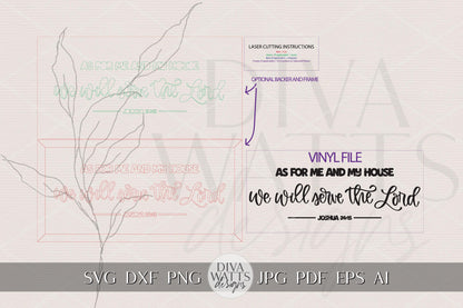 As For Me and My House SVG | Bible Verse Laser Cut File Joshua 24:15 | Farmhouse Christian Wall Sign for Glowforge xTool OMTech