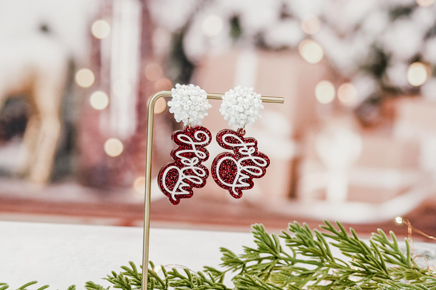 Holly Jolly Christmas Earrings SVG Glowforge File | Holiday Script Earring Template | Festive Laser Cut Jewelry Pattern for Makers