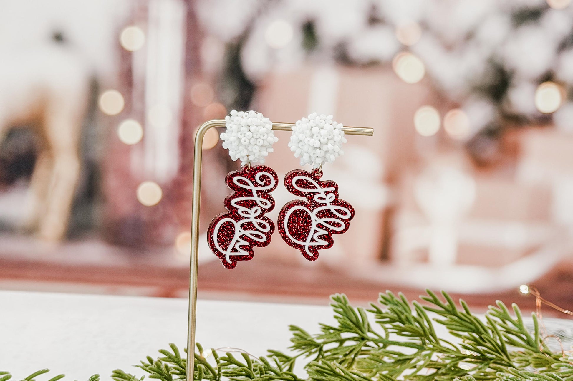Holly Jolly Christmas Earrings SVG Glowforge File | Holiday Script Earring Template | Festive Laser Cut Jewelry Pattern for Makers