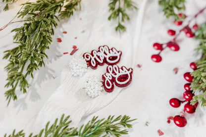 Holly Jolly Christmas Earrings SVG Glowforge File | Holiday Script Earring Template | Festive Laser Cut Jewelry Pattern for Makers
