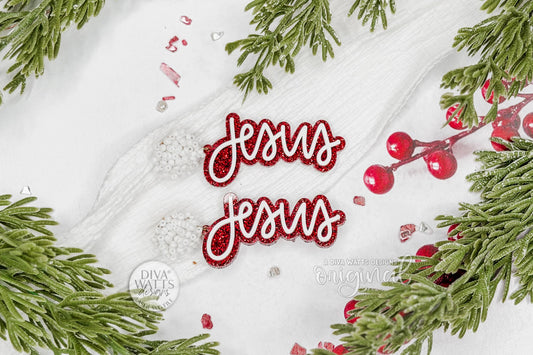 Jesus Christmas Earrings SVG Glowforge File | Faith Script Earring Template | Religious Laser Cut Jewelry Design for Holiday Crafts