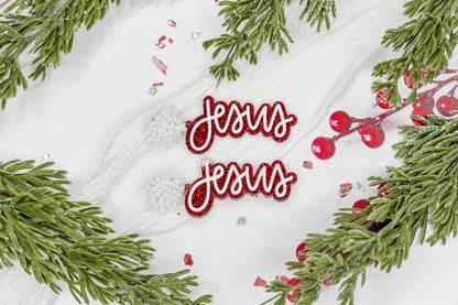 Jesus Christmas Earrings SVG Glowforge File | Faith Script Earring Template | Religious Laser Cut Jewelry Design for Holiday Crafts
