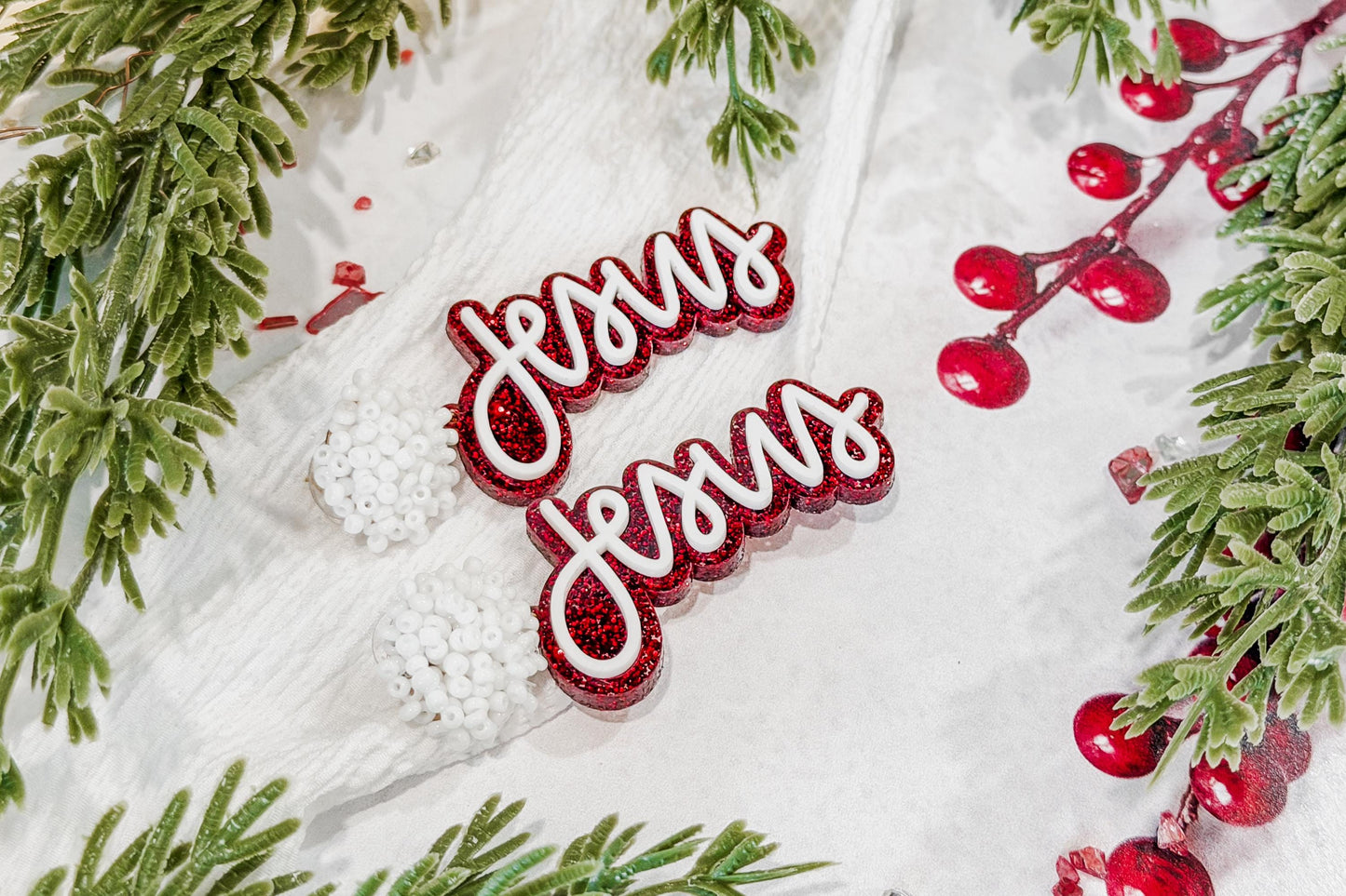 Jesus Christmas Earrings SVG Glowforge File | Faith Script Earring Template | Religious Laser Cut Jewelry Design for Holiday Crafts