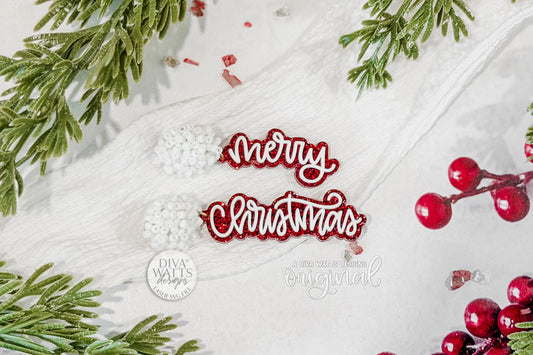 Merry Christmas Earrings SVG Glowforge File | Holiday Script Earring Template | Laser Cut Christmas Jewelry Design for Makers