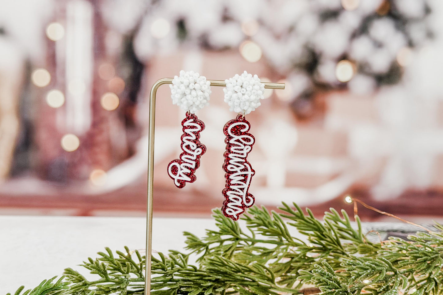 Merry Christmas Earrings SVG Glowforge File | Holiday Script Earring Template | Laser Cut Christmas Jewelry Design for Makers