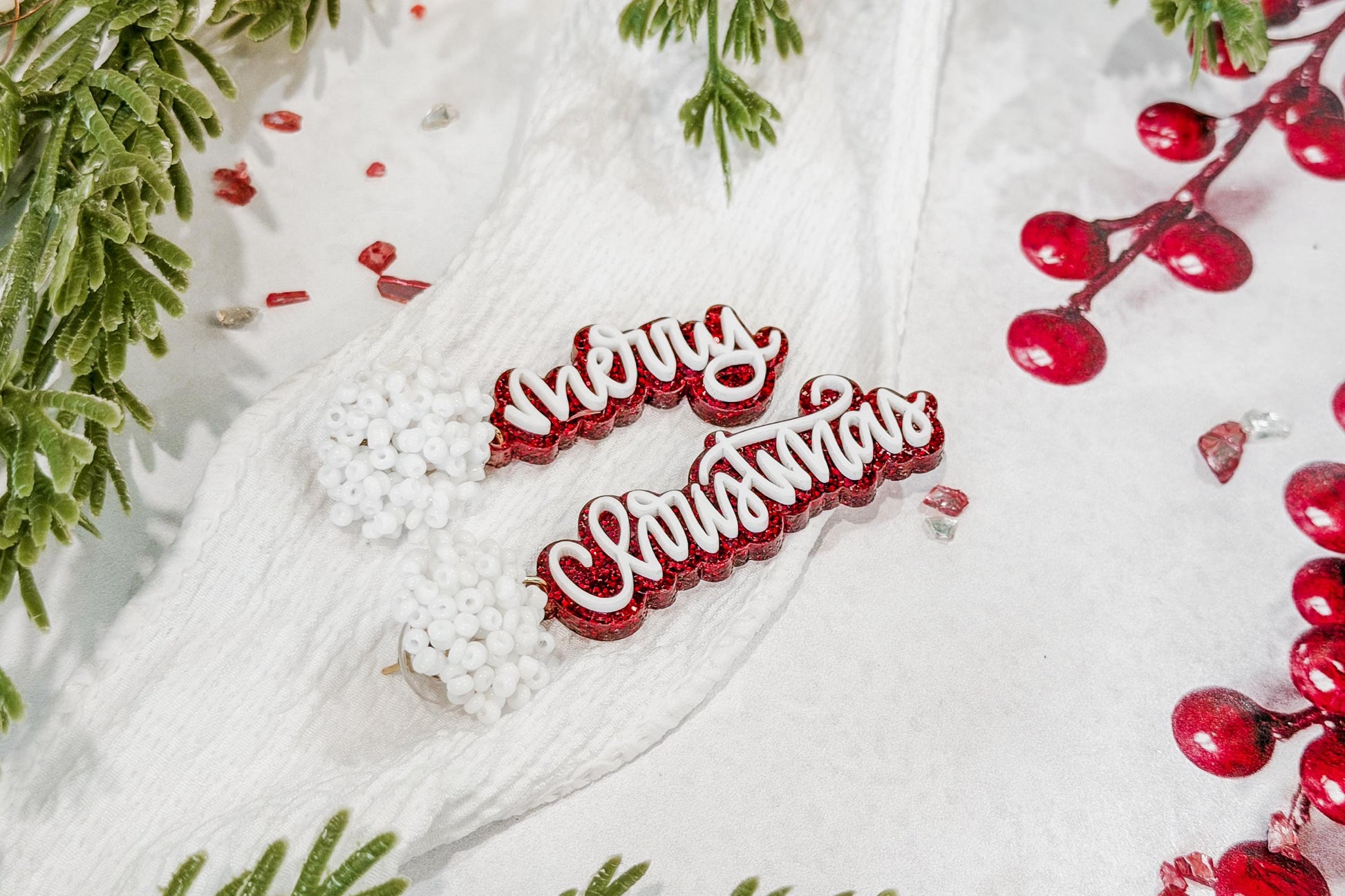 Merry Christmas Earrings SVG Glowforge File | Holiday Script Earring Template | Laser Cut Christmas Jewelry Design for Makers