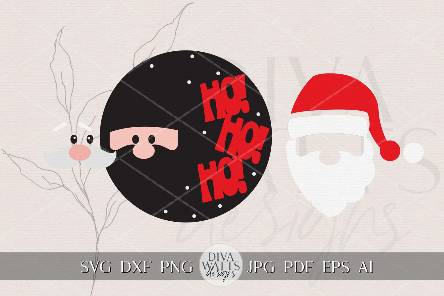 Ho Ho Ho Santa Round Door Hanger SVG | Christmas Laser Cut File for Glowforge xTool | Layered Holiday Porch Sign DIY