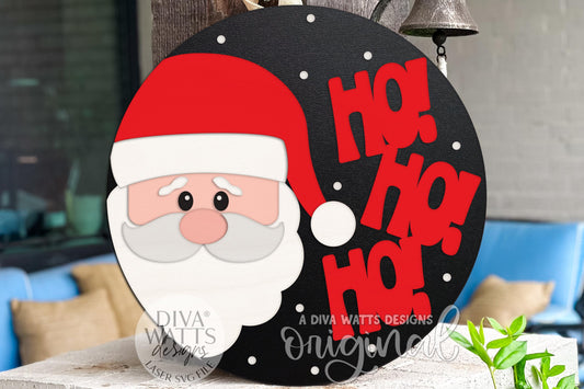 Digital SVG file for laser cutting a layered round Santa “Ho Ho Ho” door hanger sign. Instant download includes multiple formats for Glowforge, xTool, and OMTech. Cut and assemble your own wood or acrylic sign for Christmas porch décor, craft booths, or home entryway displays. Customize colors and materials to match your holiday style. Digital file only—no physical product shipped. Perfect for DIY makers and seasonal gift projects.