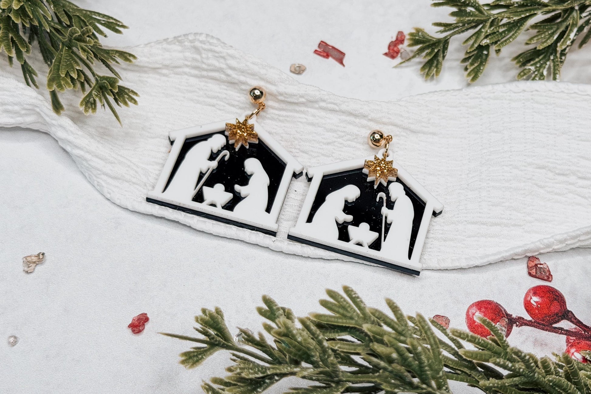 Nativity Earring SVG | Holy Family Christmas Earrings Laser Cut File for Glowforge xTool OMTech | Religious Holiday Jewelry SVG