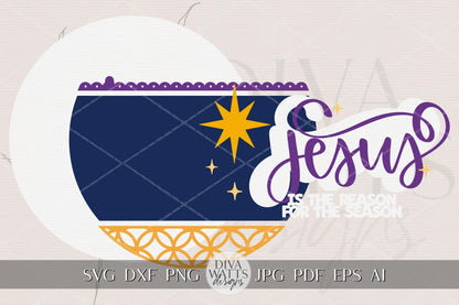 Jesus Is The Reason For The Season Round Door Hanger SVG, Christian Christmas Laser Cut File, Religious Holiday Porch Sign Digital Download