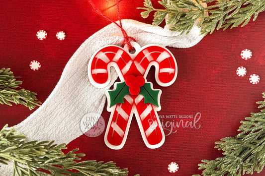 Candy Cane Ornament SVG | Christmas Laser Cut File | Layered Acrylic or Wood Holiday Decoration | Glowforge xTool OMTech DIY Christmas Gift