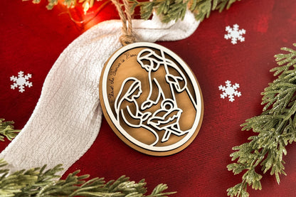 Christ the Savior Is Born Nativity Ornament SVG | Layered Christmas Laser Cut File for Glowforge xTool OMTech | Religious Holiday Décor