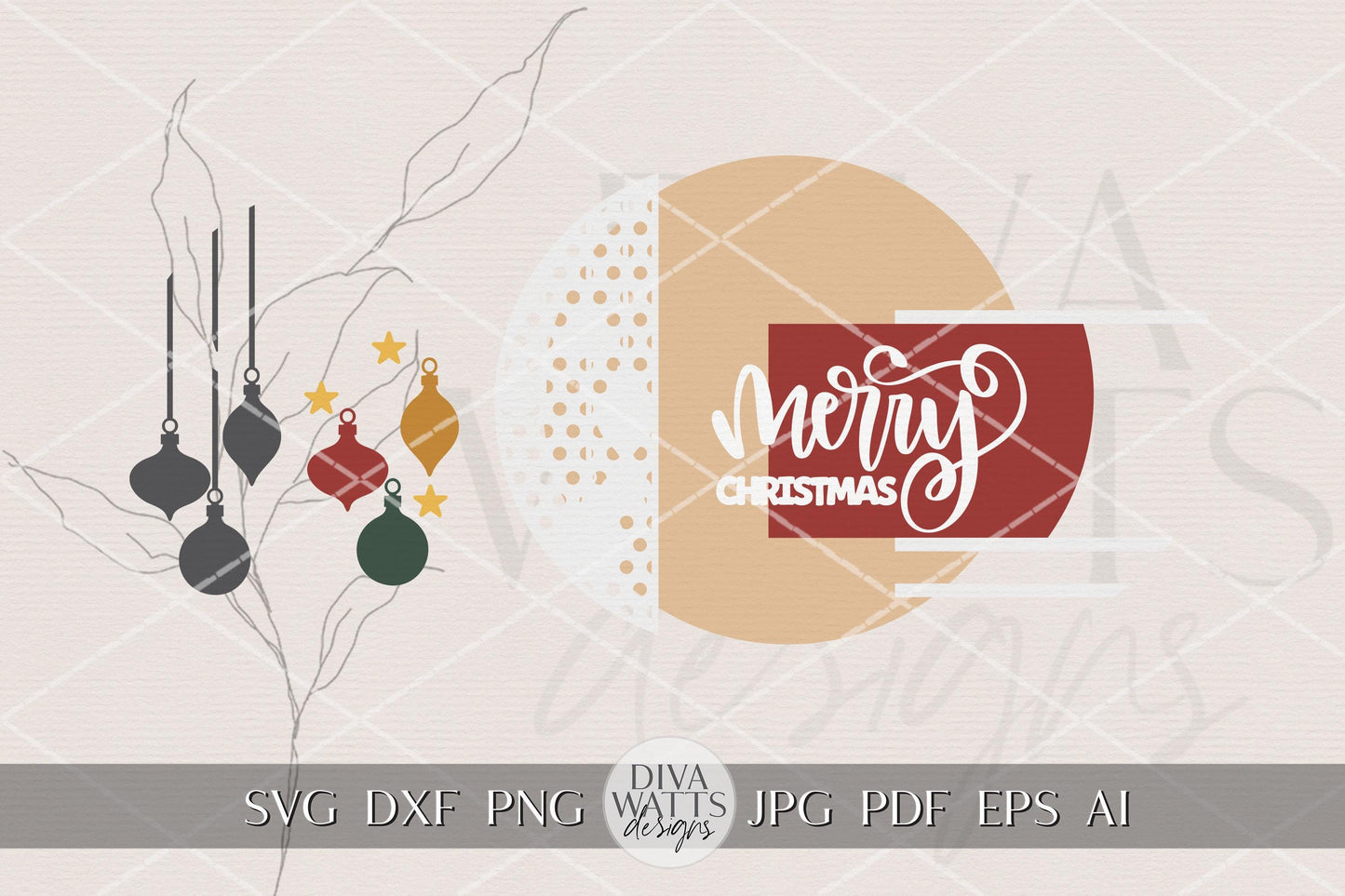 Merry Christmas Ornament Round Door Hanger SVG | Layered Laser Cut File for Glowforge xTool | Holiday Porch Sign Digital Download