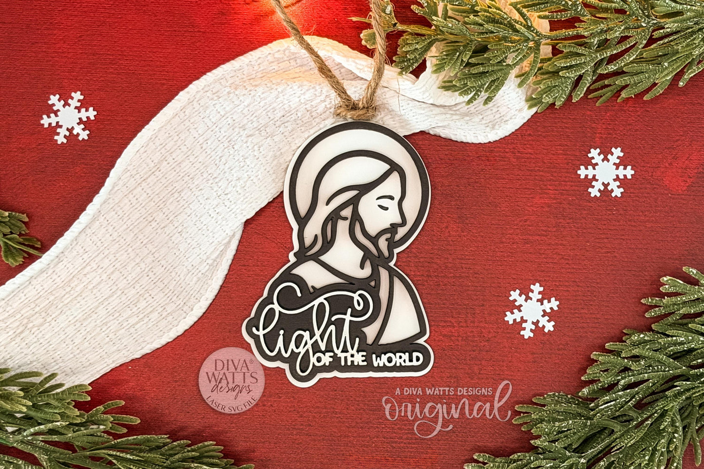 Light of the World SVG | Layered Jesus Ornament Laser Cut File for Glowforge xTool OMTech | Christian Christmas Décor