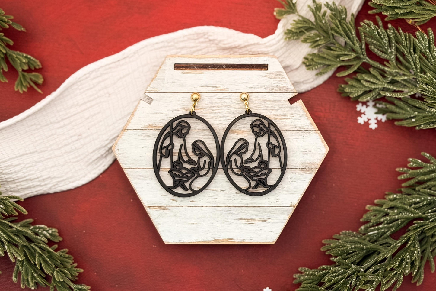 Nativity Scene Earrings SVG | Religious Christmas Earrings Laser Cut File for Glowforge xTool OMTech | Holy Family Jewelry SVG