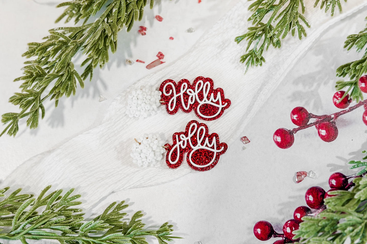 Holly Jolly Christmas Earrings SVG Glowforge File | Holiday Script Earring Template | Festive Laser Cut Jewelry Pattern for Makers