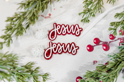 Jesus Christmas Earrings SVG Glowforge File | Faith Script Earring Template | Religious Laser Cut Jewelry Design for Holiday Crafts