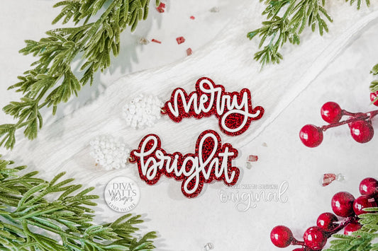 Merry Bright Christmas Earrings SVG Glowforge File | Holiday Script Earring Template | Festive Laser Cut Jewelry Design for Makers