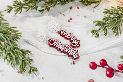 Merry Christmas Earrings SVG Glowforge File | Holiday Script Earring Template | Laser Cut Christmas Jewelry Design for Makers