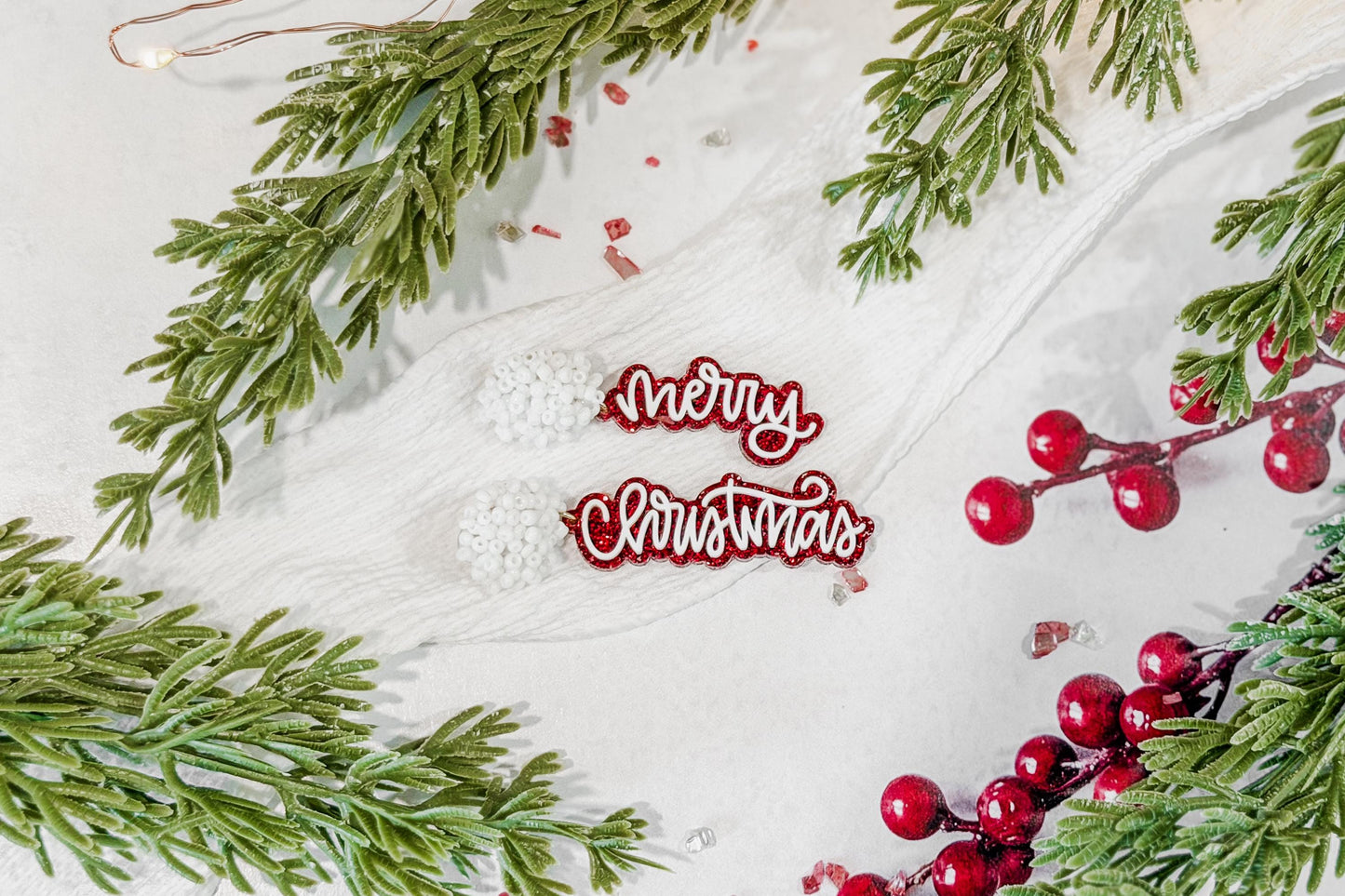 Merry Christmas Earrings SVG Glowforge File | Holiday Script Earring Template | Laser Cut Christmas Jewelry Design for Makers