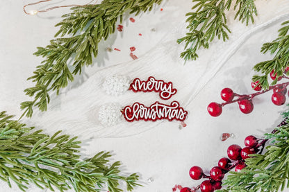 Merry Christmas Earrings SVG Glowforge File | Holiday Script Earring Template | Laser Cut Christmas Jewelry Design for Makers