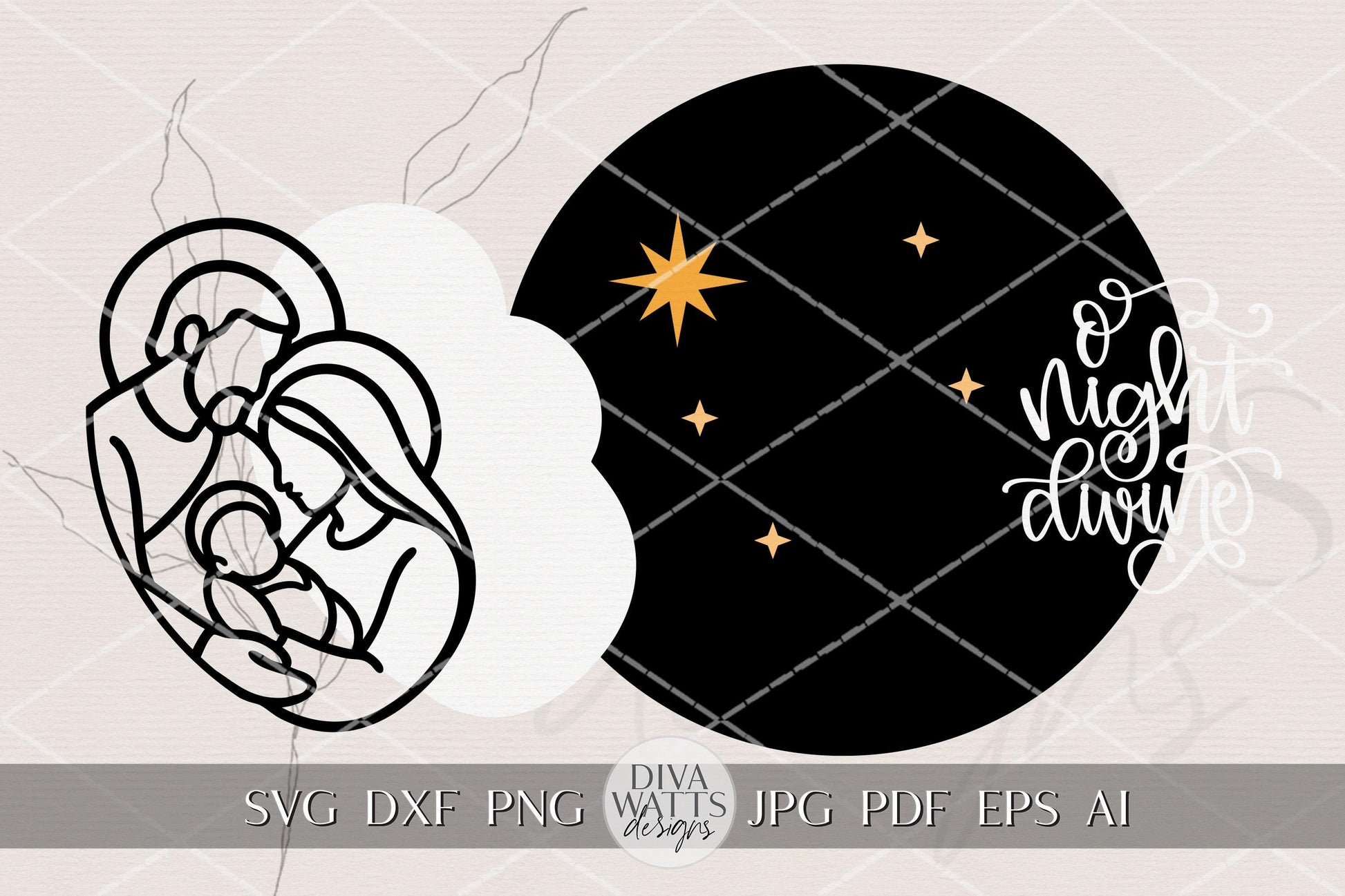 O Holy Night Divine Nativity Round Door Hanger SVG | Layered Christmas Laser Cut File for Glowforge xTool OMTech | Religious Holiday Sign