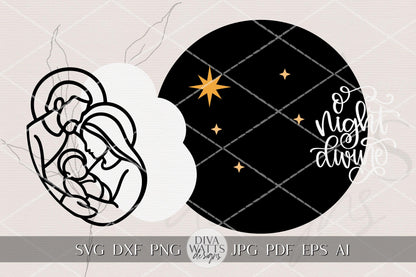 O Holy Night Divine Nativity Round Door Hanger SVG | Layered Christmas Laser Cut File for Glowforge xTool OMTech | Religious Holiday Sign