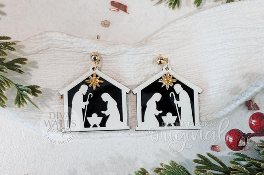 Nativity Earring SVG | Holy Family Christmas Earrings Laser Cut File for Glowforge xTool OMTech | Religious Holiday Jewelry SVG