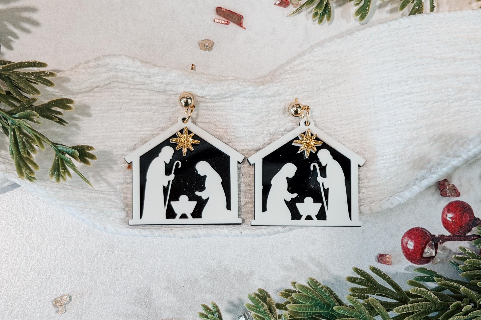 Nativity Earring SVG | Holy Family Christmas Earrings Laser Cut File for Glowforge xTool OMTech | Religious Holiday Jewelry SVG