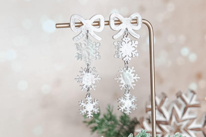 Snowflake Dangle Earrings SVG | Layered Winter Bow Earring Laser Cut File for Glowforge xTool | Christmas Jewelry Making Template